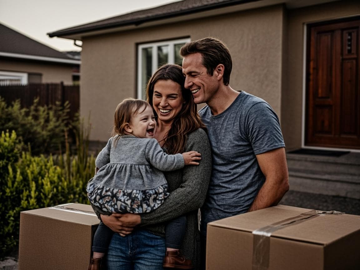 Familia feliz en su nuevo hogar